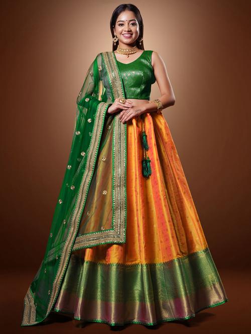 women gold semi-stitched lehenga choli with dupatta - 20602919 - Very Small Image - 1