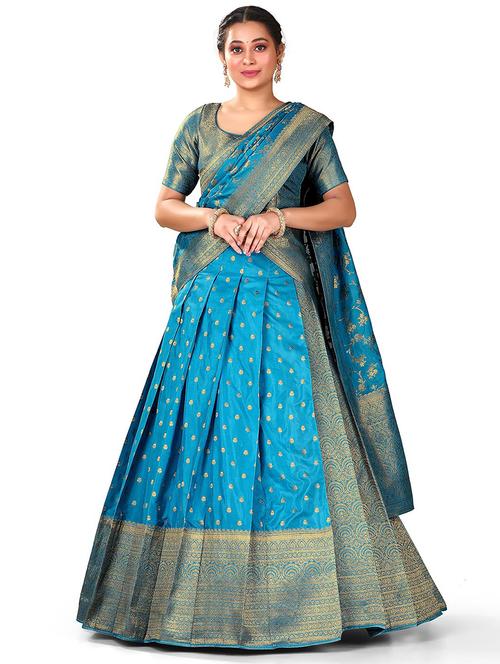 blue self design semi stitched lehenga - 20602942 - Very Small Image - 1