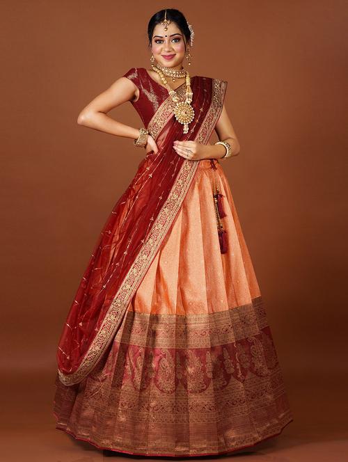 women orange semi-stitched lehenga choli with dupatta - 20603009 - Very Small Image - 1