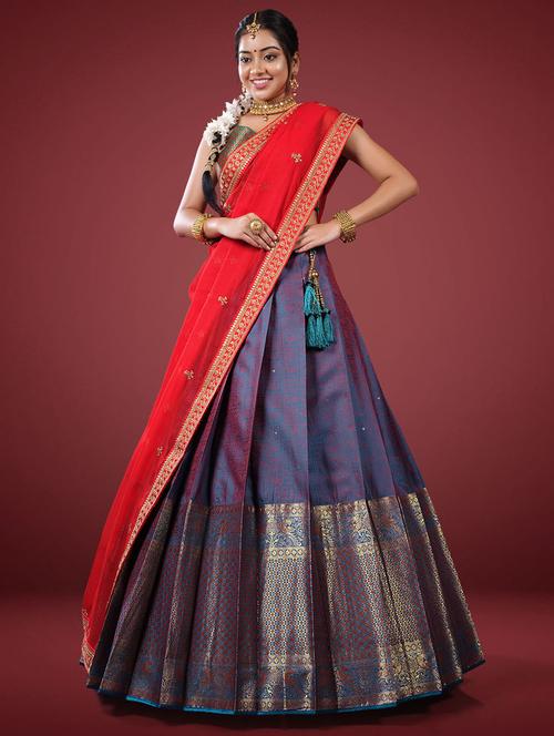 women blue semi-stitched lehenga choli with dupatta - 20603021 - Very Small Image - 1