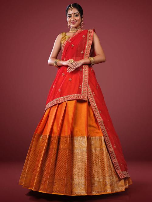 women orange semi-stitched lehenga choli with dupatta - 20603022 - Very Small Image - 1