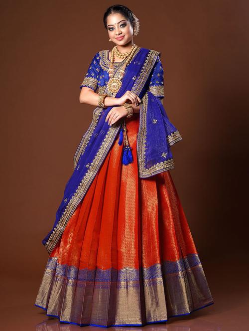 red self design semi stitched lehenga - 20603095 - Very Small Image - 1