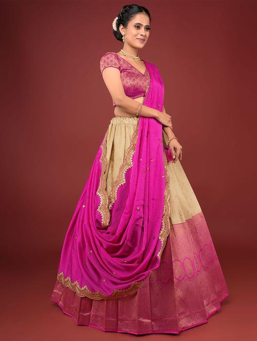 pink & beige self design semi stitched lehenga - 20603117 - Very Small Image - 1