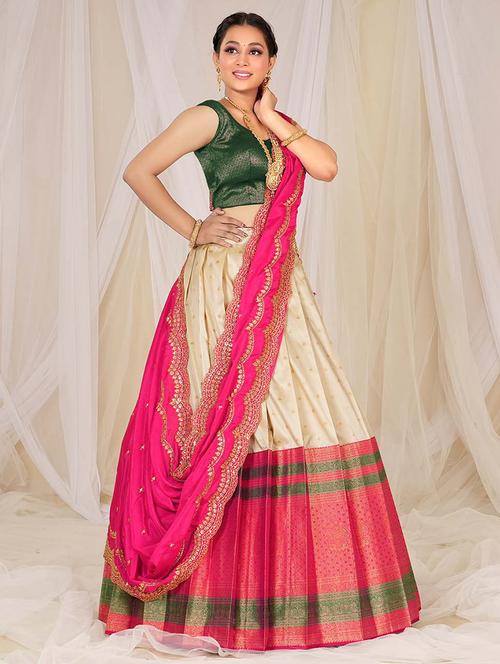 pink self design semi stitched lehenga - 20603129 - Very Small Image - 1