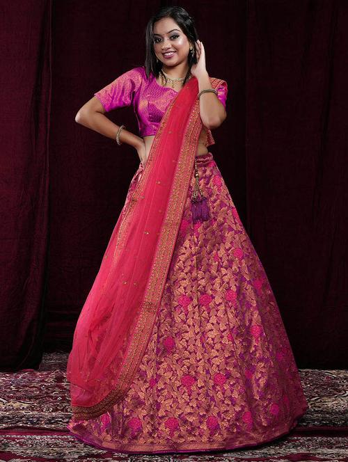 pink self design semi stitched lehenga - 20603186 - Very Small Image - 1