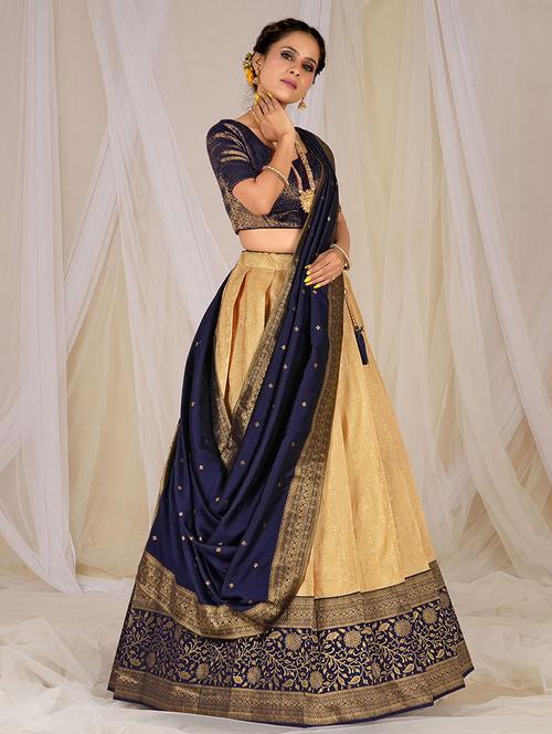 cream self design semi stitched lehenga - 20603257 - Very Small Image - 1