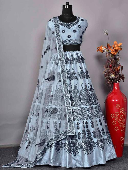 embroidered lehenga choli dupatta set - 20603334 - Very Small Image - 1