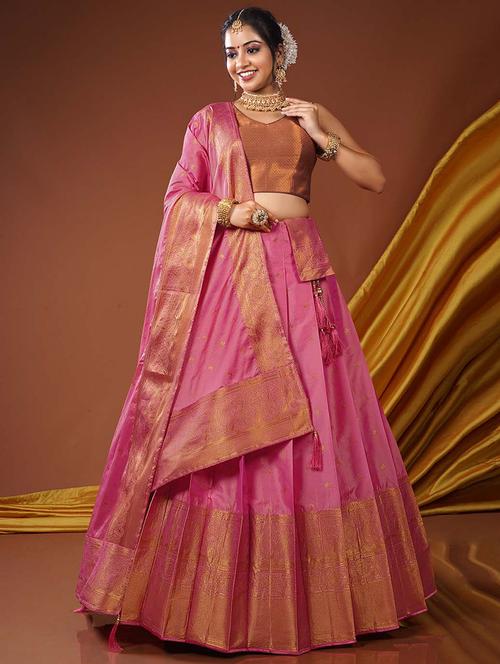 pink self design semi stitched lehenga - 20603402 - Very Small Image - 1