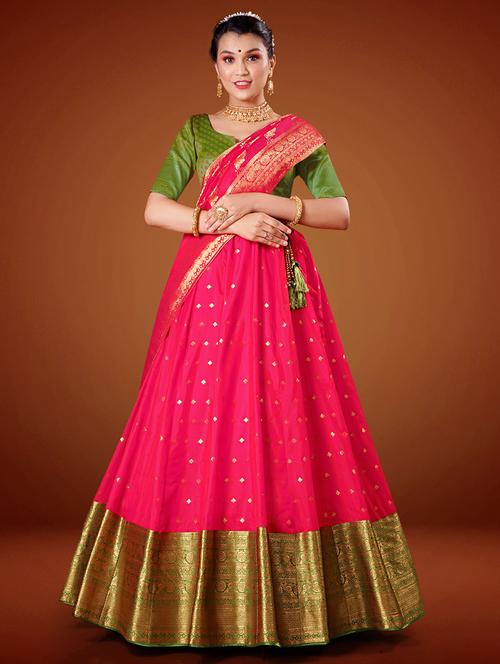 pink self design semi stitched lehenga - 20603416 - Very Small Image - 1