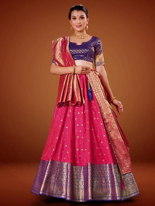 pink self design semi stitched lehenga - 20603419 - Very Small Image - 1