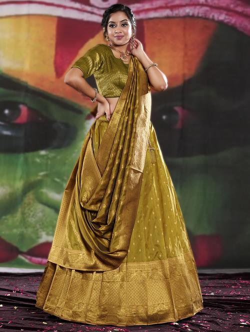 green self design semi stitched lehenga - 20603435 - Very Small Image - 1