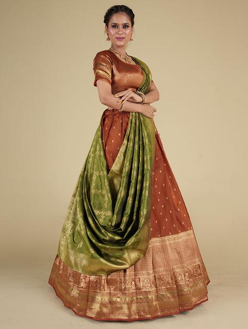 brown self design semi stitched lehenga - 20603451 - Very Small Image - 1