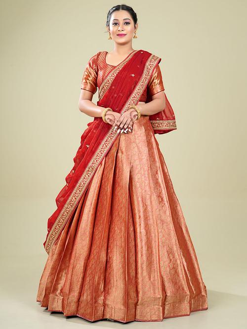 red self design semi stitched lehenga - 20603454 - Very Small Image - 1