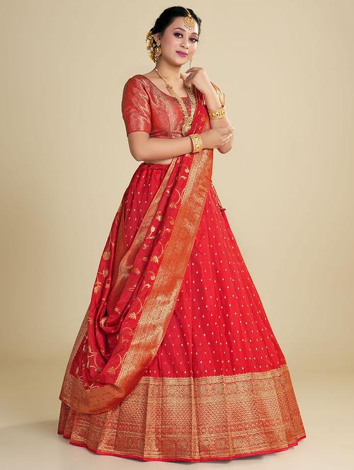 red self design semi stitched lehenga - 20603459 - Very Small Image - 1