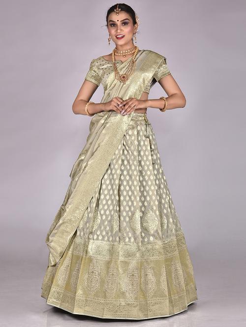 grey self design semi stitched lehenga - 20603553 - Very Small Image - 1