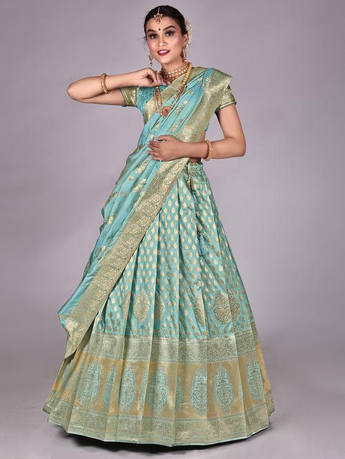 light blue self design semi stitched lehenga - 20603565 - Very Small Image - 1