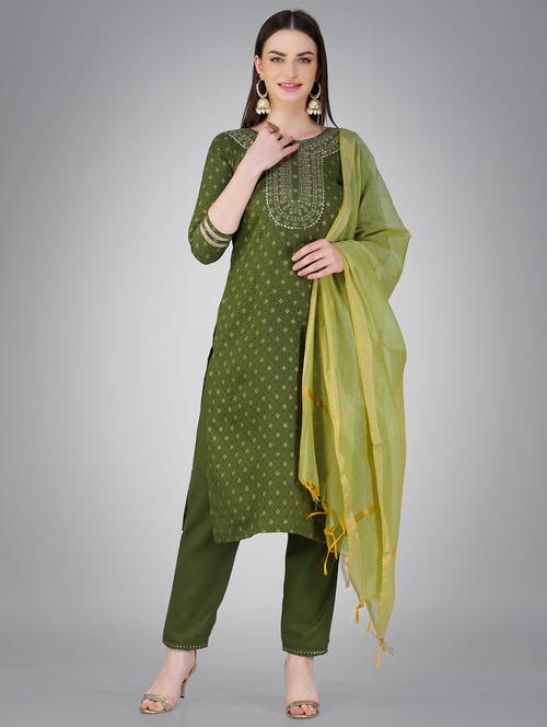 olive three quarter sleeve suit set - 20605171 - Very Small Image - 1