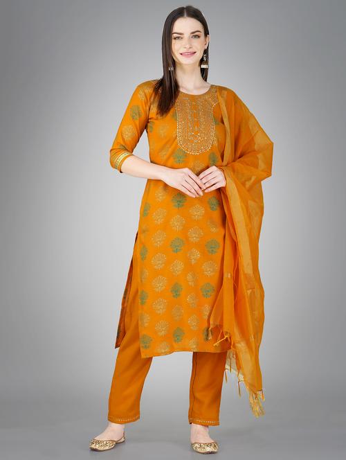 orange three quarter sleeve suit set - 20605172 - Very Small Image - 1