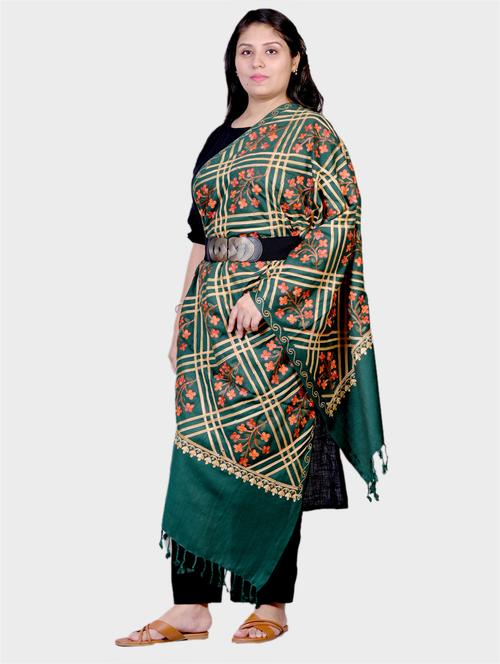 unisex green embroidered wool blend shawl - 20605592 - Very Small Image - 1