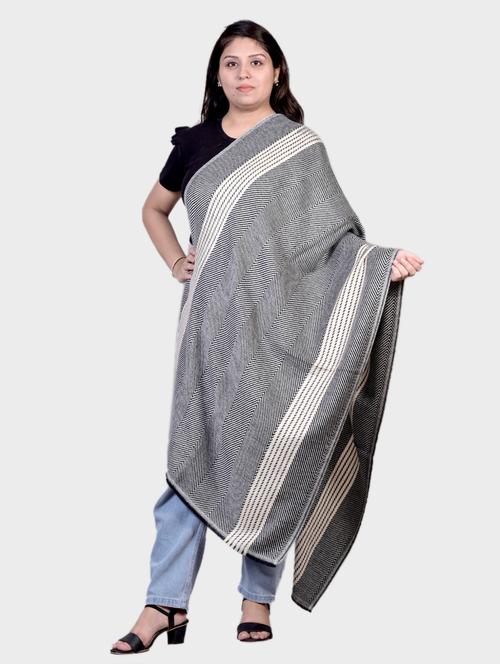 unisex black & white wool striped stole - 20605598 - Very Small Image - 1