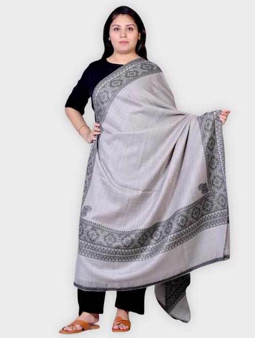 unisex grey printed wool stole - 20605624 - Very Small Image - 1