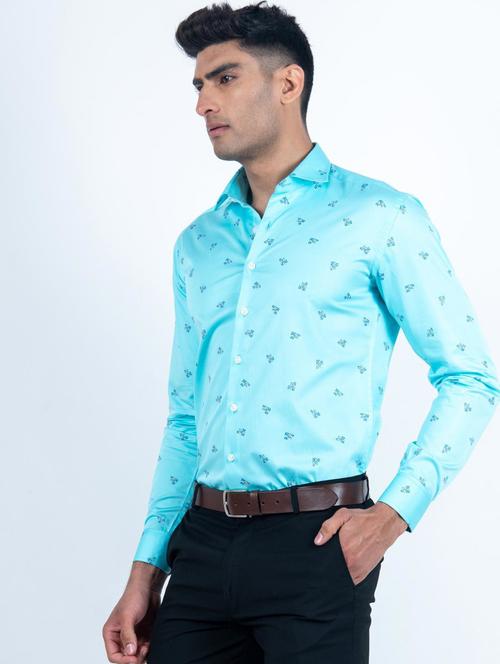 turquoise printed long sleeve formal shirt - 20605758 - Very Small Image - 1
