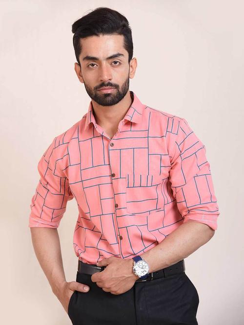 peach printed long sleeve formal shirt - 20605775 - Very Small Image - 1