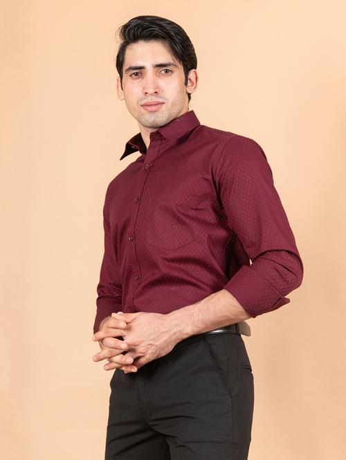 maroon selfdesign long sleeve formal shirt - 20605788 - Very Small Image - 1