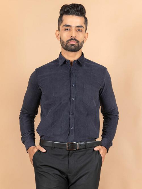 navy blue cotton blend formal shirt - 20605805 - Very Small Image - 1