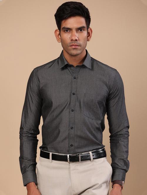 grey solid formal shirt - 20605816 - Very Small Image - 1