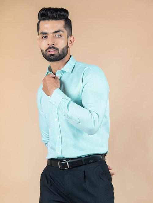 sea green solid formal shirt - 20605849 - Very Small Image - 1