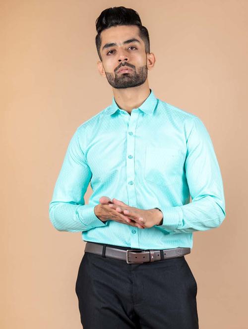 sea green cotton blend formal shirt - 20605868 - Very Small Image - 1