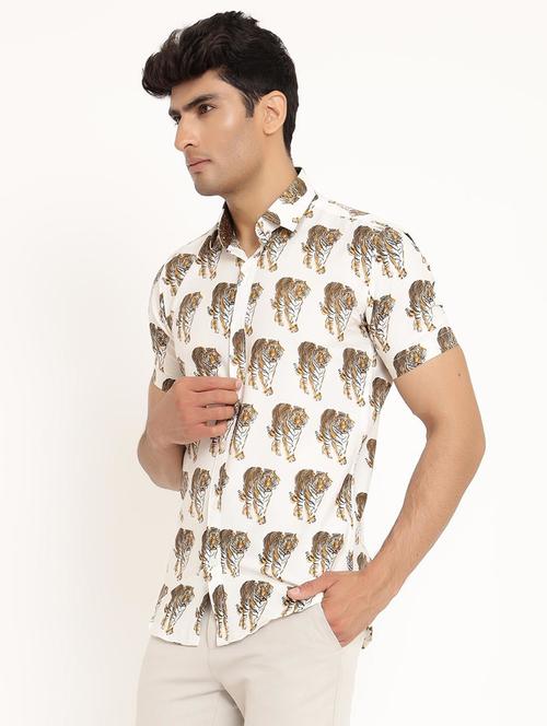 men quirky print collared casual shirt - 20606018 - Very Small Image - 1
