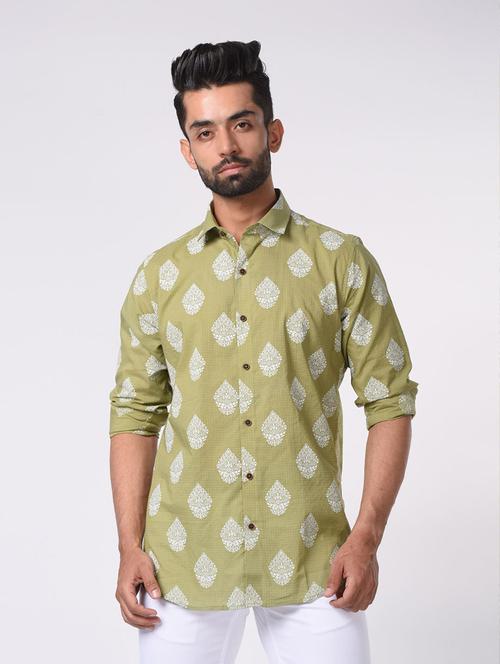 green cotton blend casual shirt - 20606147 - Very Small Image - 1