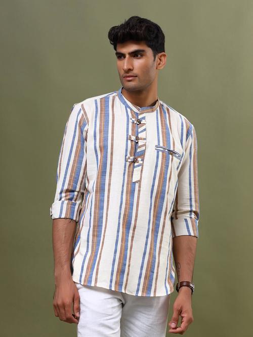 men striped mandarin neck short kurta - 20606193 - Very Small Image - 1