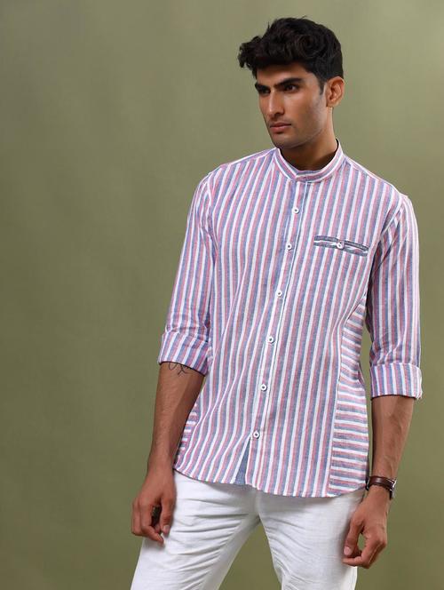 men pink stripes casual shirt - 20606196 - Very Small Image - 1