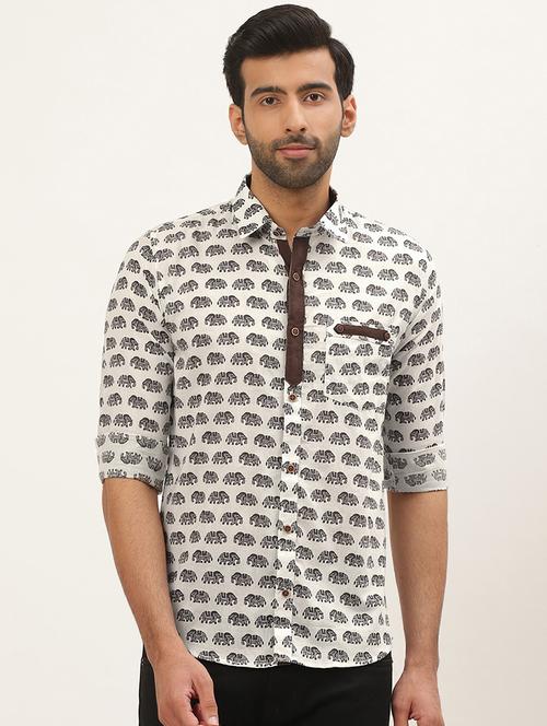 men white printed casual shirt - 20606206 - Very Small Image - 1