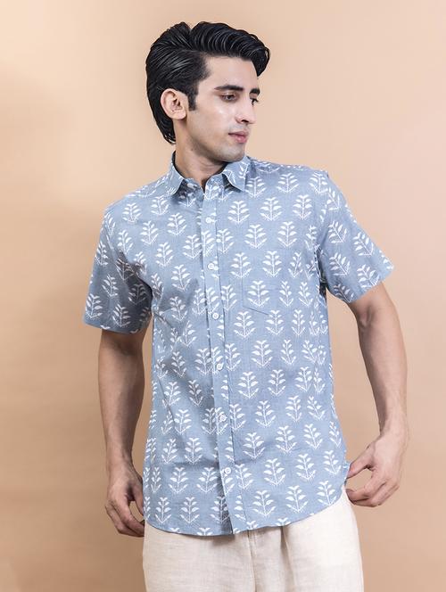 light blue block printed casual shirt - 20606301 - Very Small Image - 1