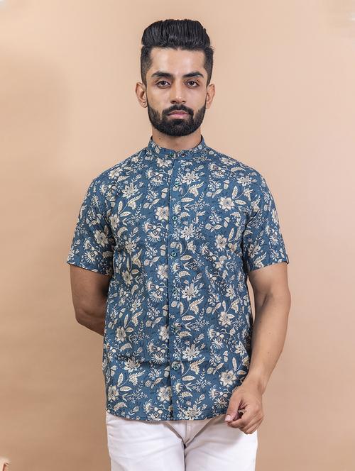 blue cotton blend casual shirt - 20606305 - Very Small Image - 1