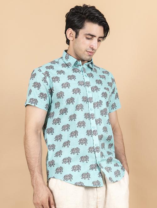 light blue cotton blend casual shirt - 20606336 - Very Small Image - 1