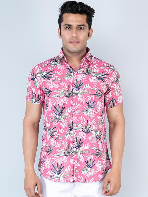 men pink tropical printed casual shirt - 20606418 - Very Small Image - 1