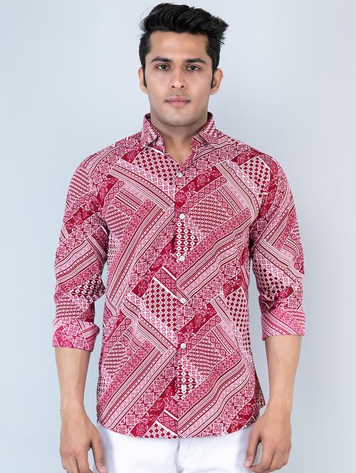 men red printed casual shirt - 20606426 - Very Small Image - 1
