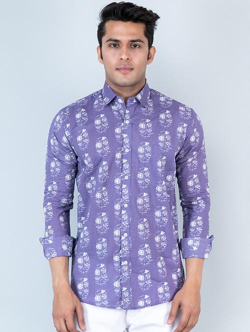 men lavender printed casual shirt - 20606444 - Very Small Image - 1