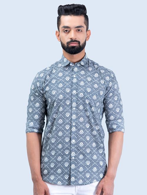 men blue printed casual shirt - 20606477 - Very Small Image - 1
