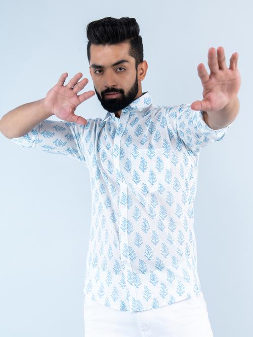 men white & blue printed casual shirt - 20606484 - Very Small Image - 1