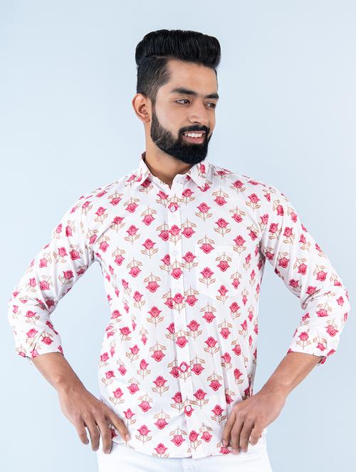 men white & pink printed casual shirt - 20606499 - Very Small Image - 1