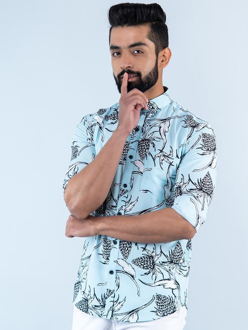 men light blue printed casual shirt - 20606516 - Very Small Image - 1