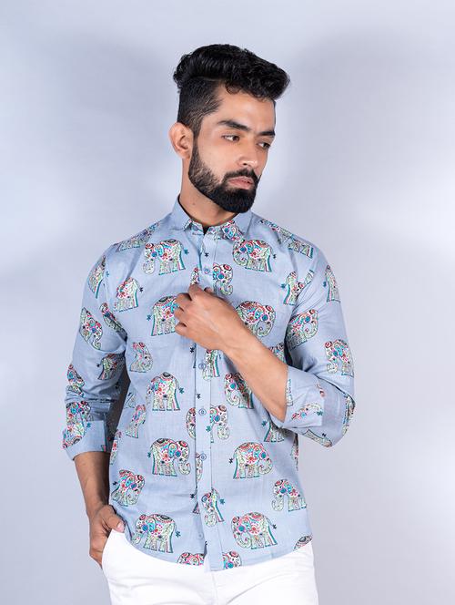 men blue printed casual shirt - 20606560 - Very Small Image - 1