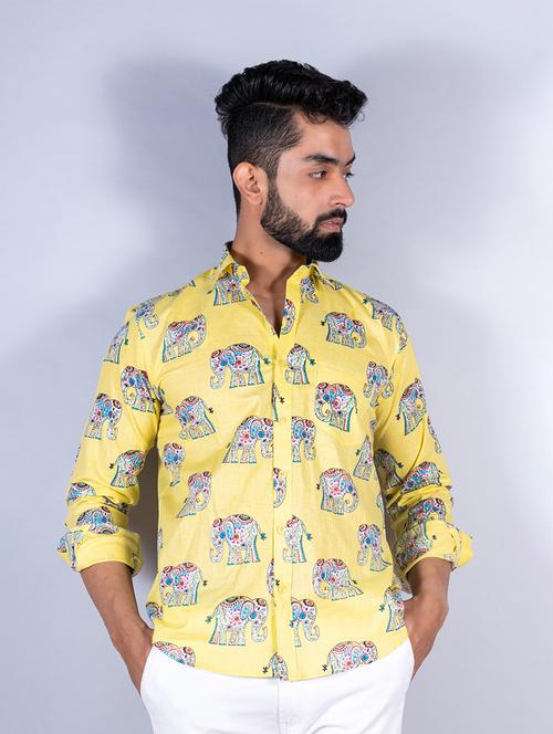 men yellow printed casual shirt - 20606567 - Very Small Image - 1