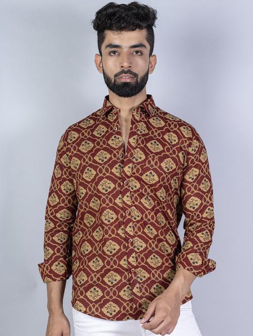 men maroon & golden printed casual shirt - 20606674 - Very Small Image - 1